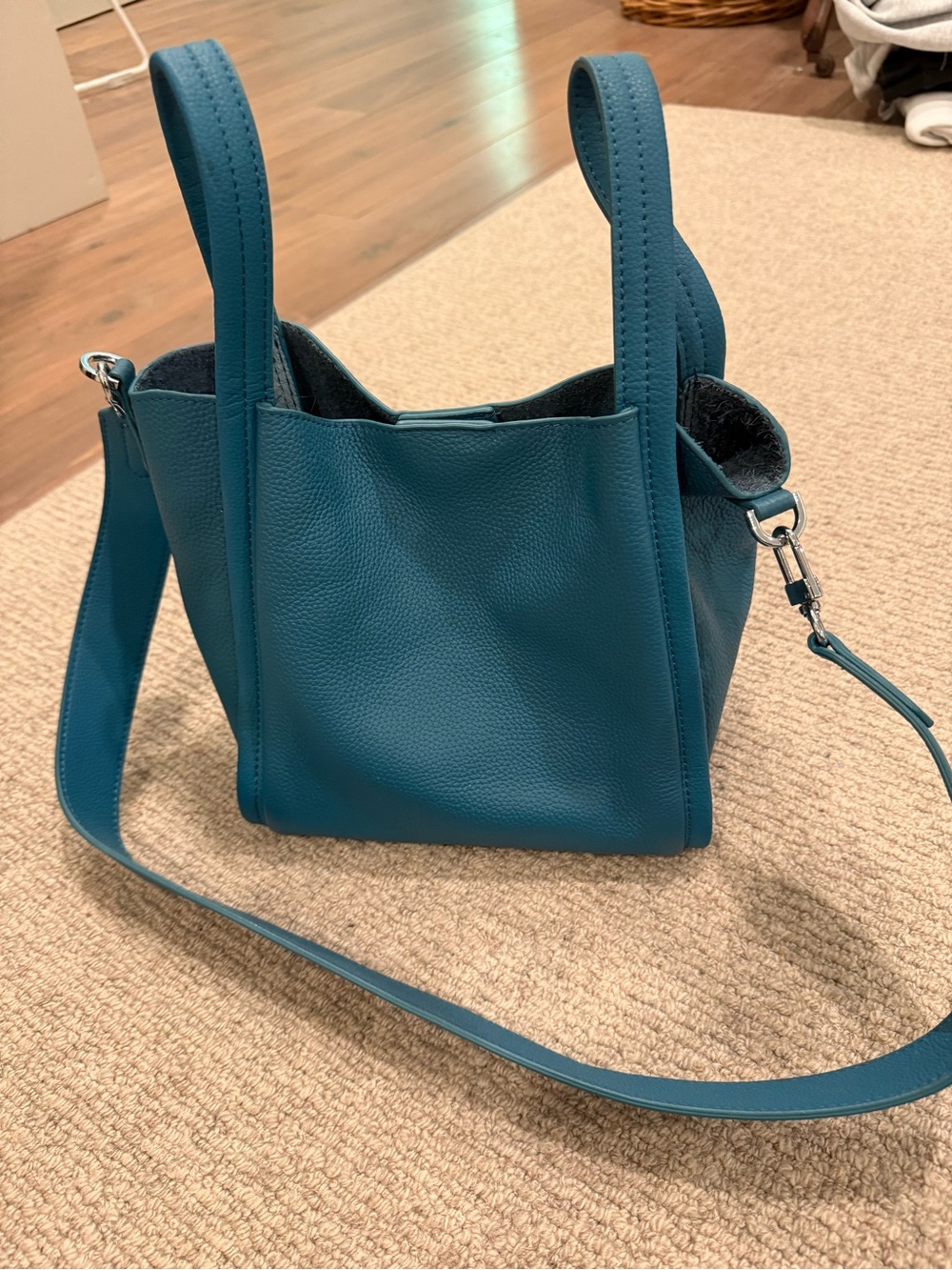 Genuine leather bucket bag handles w removable strap teal like songmont song bag